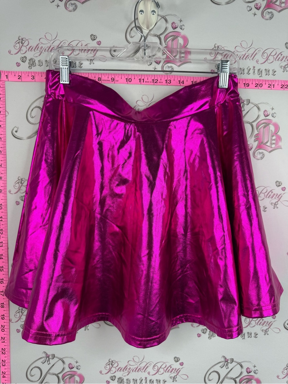Skirt mini shiny neon bright Metallic Hot Pink A-Line Skirt flowy